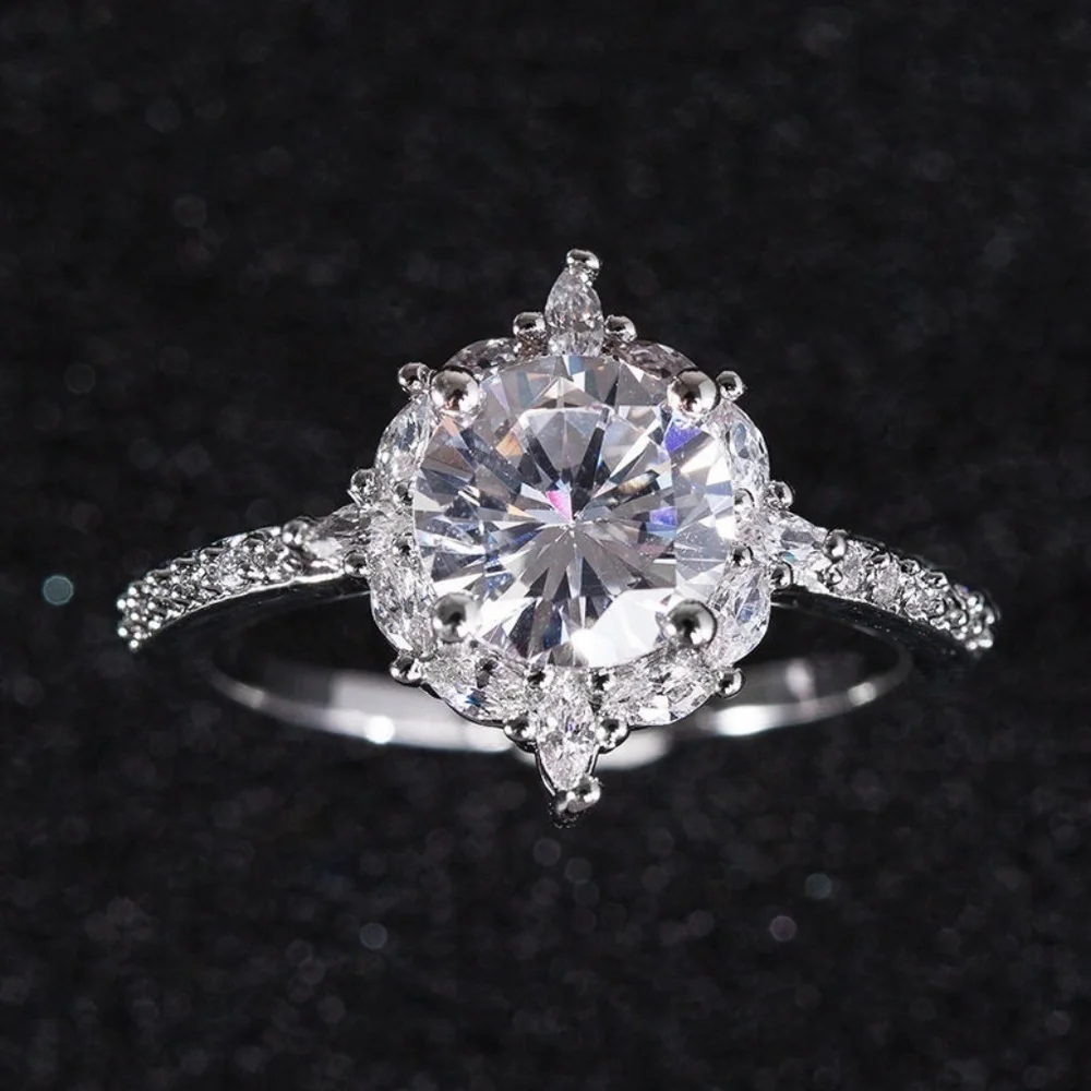 *GOLDIE* Silver x Zircon Round Fashion Inlay Ring Size 9